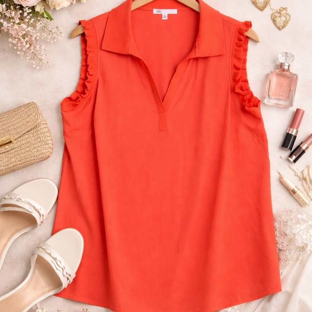 NWT Daniel Rainn Coral Ruffle Sleeve Blouse 3X Plus Size